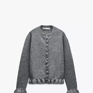 Zara Charcoal Ruffle Trim Cardigan